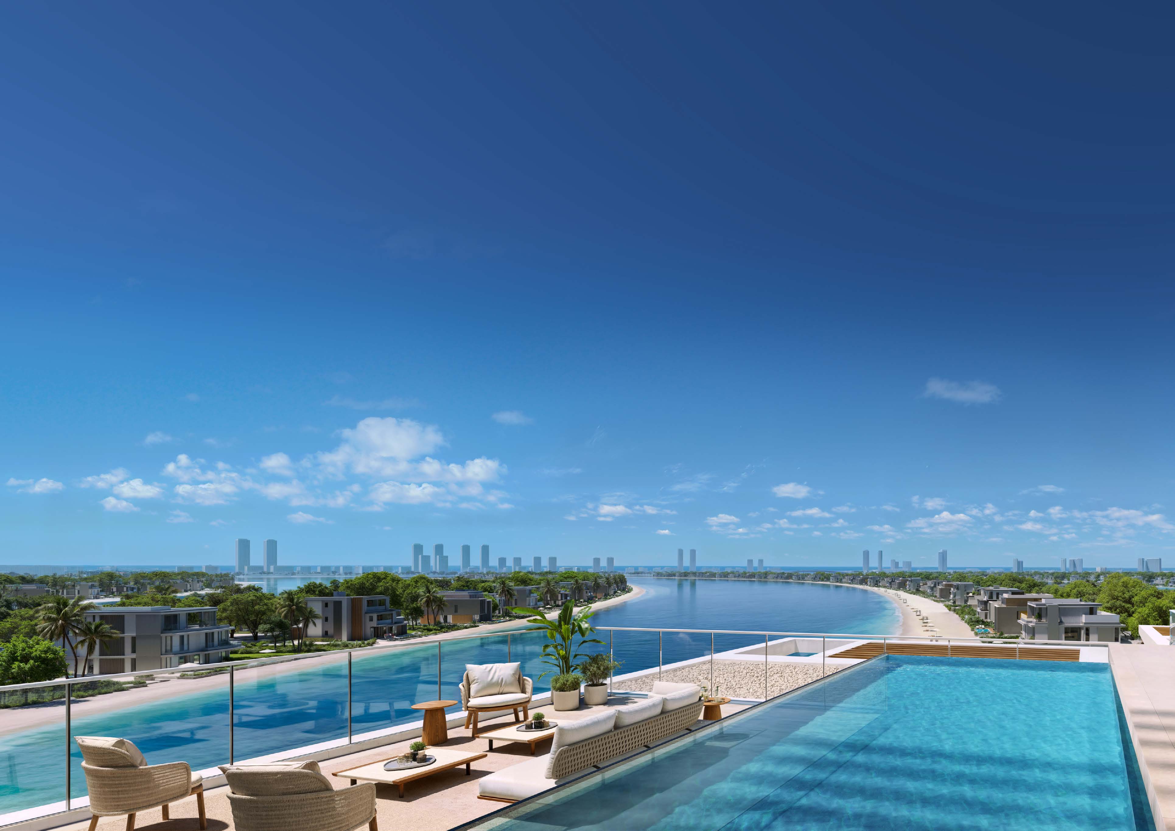 Penthouse terrace with private pool overlooking a frond and the sea